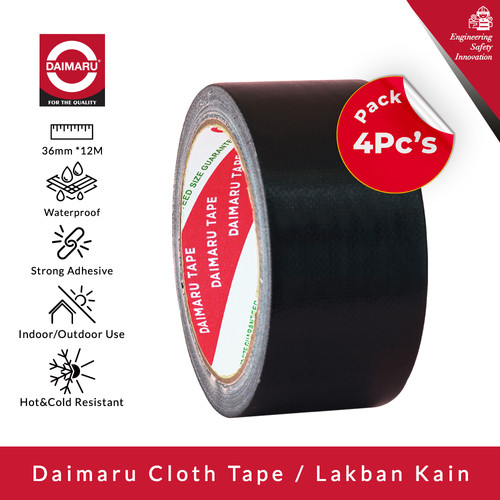 [EZM.1130145] [Dapat 4roll] Daimaru Cloth Tape Hitam 36mm x 12m