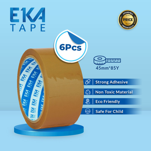 [EZM.1130181] [Paket Isi 6pcs] Eka Tape OPP Lakban Coklat 45 mm x 85 Yard