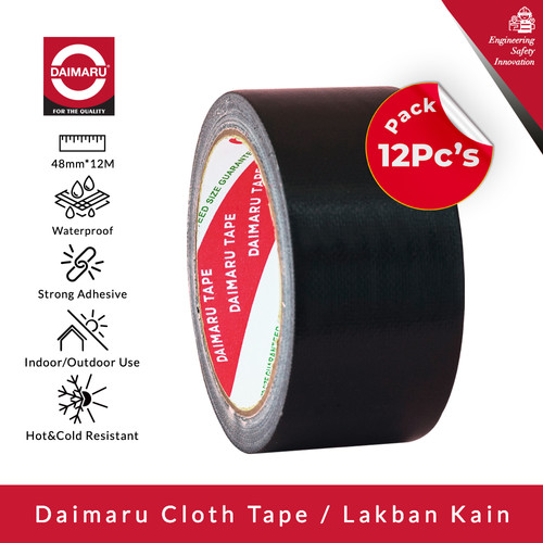 [EZM.1130206] [Paket 12pcs] Daimaru Cloth Tape Lakban Kain Hitam 48 mm x 12 meter
