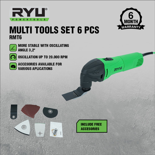 RYU MESIN MULTI OSKILASI OSCILATING CUTTER GRINDER MULTTOOL SET RMT6