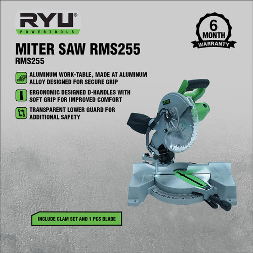 RYU MITER SAW 10" RMS255 - MESIN POTONG ALUMUNIUM, KAYU & NILON