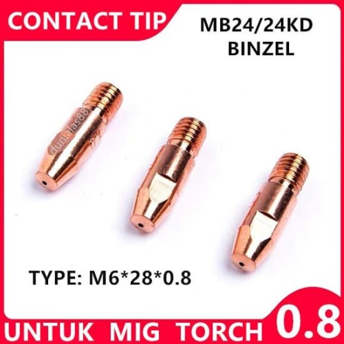 [EZM.1180552] Kontak Contact Tip Mb24 M6*28*0.8 Mig Co Co2 Utk Torch MB 24kd MB-24