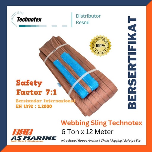 Webbing Sling Belt / Tali Angkat 6 Ton x 12 Meter TECHNOTEX 180 mm