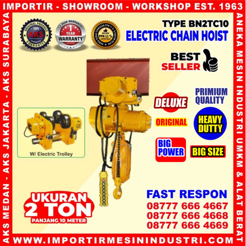 [EZM.3601130] Kerekan Takel / Katrol / Chain Hoist Electric 2 Ton 10 m - BN2TC10