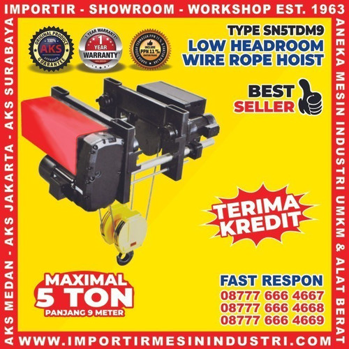[EZM.3601156] Katrol Listrik / Headroom Wire Rope Hoist 5 Ton / 5000 Kg AKS-SN5TDM9