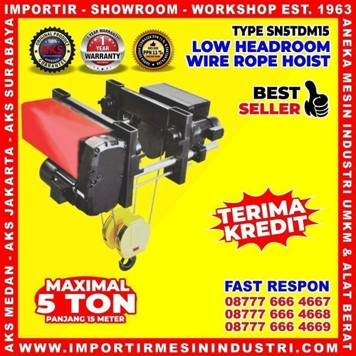 [EZM.3601164] Original Headroom Wire Rope Hoist 5 Ton / 5000 Kg 15 meter - SN5TDM15