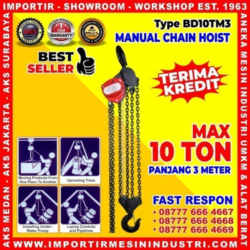[EZM.3601277] Manual Hoist Takel 10 Ton 3 meter / Manual Hoist AKS - BD10TM3