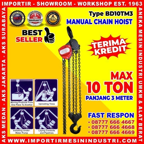 [EZM.3601290] Manual Takel 10 Ton Panjang 3 m Manual Chain Hoist AKS- BD10TM3