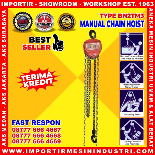 [EZM.3601298] Kerekan Hoist Manual 2 Ton Takel 3 m Chain Block Hoist - AKS BN2TM3