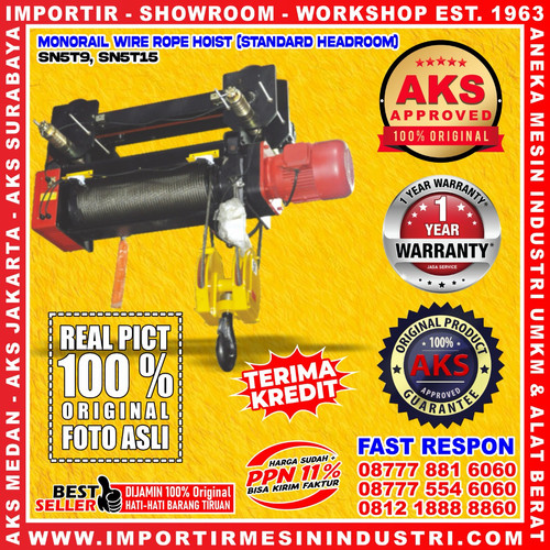 [EZM.3601343] Takel / Katrol Listrik / Wire Rope Monorail 5 Ton 15 m - SN5T15