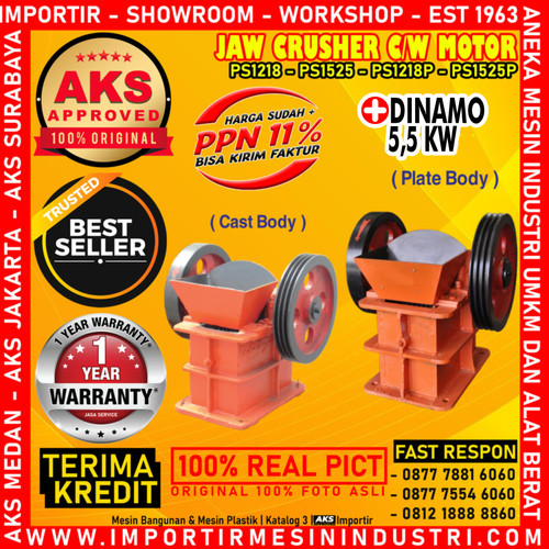 [EZM.3601612] Mesin Penghancur Batu 5.5 kw / Crusher Jaw Stone 150 x 250 mm - PS1525