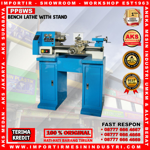 [EZM.3601728] Mesin Bubut Besi Logam Machine 200 x 110 mm With Stand AKS - PP8WS