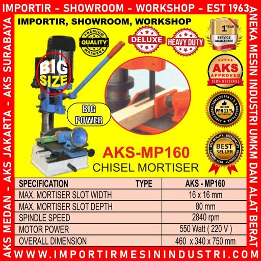 Mesin Bor Bobok Mortising Chisel Tatah Kayu 16 mm AKS - 160