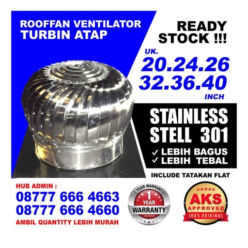 Kipas Blower Fan Turbine Ventilator Atap Rumah / Industri Original