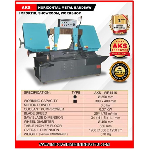 Metal Bandsaw Machine Mesin Pemotong Besi Horizontal 3Kw WR - 1416