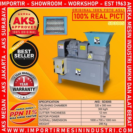Mesin Daur Ulang Penghancur sampah Plastic Shredder AKS - SD300S