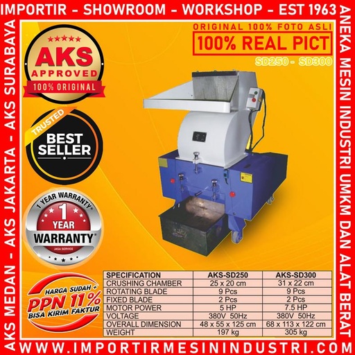 Mesin Penghancur Plastik 31 x 25 cm Crusher Multiple Knife AKS - SD300