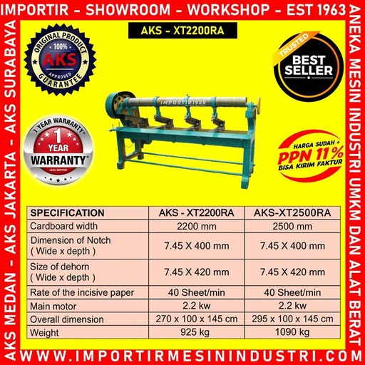 Mesin Pemotong Potong Karton Model Roda Atas 220 cm 2.2 kW - XT2200RA