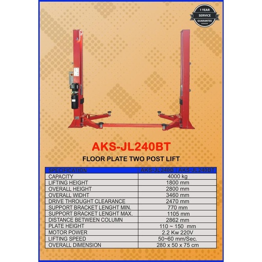 Machine Two Post Lift Mobil 2 Tiang 4 Ton - AKS-JL240BT - INVC