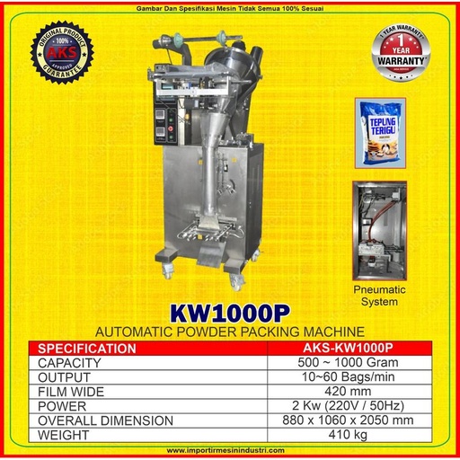 Mesin Pengemas Sachet Powder/ Bubuk Cabai / Bubuk Kopi | AKS - KW1000P