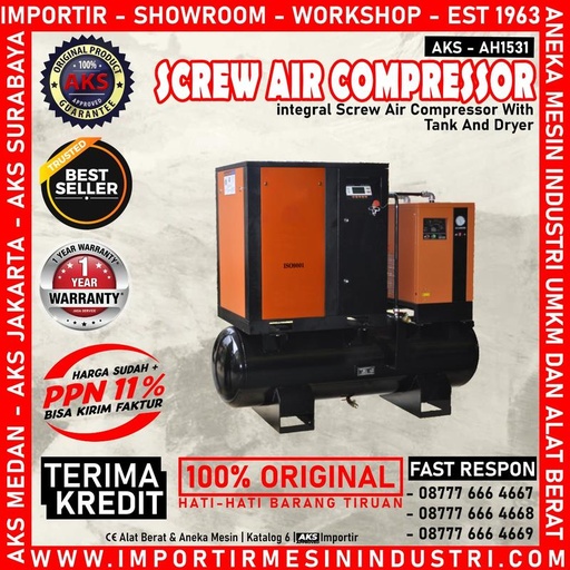 Integral Screw Air Compressor With Dryer Kompresor Udara 15 Hp 3 Phase