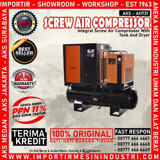 Integral Screw Air Compressor With Dryer Kompresor Udara 7 Hp 3 Phase