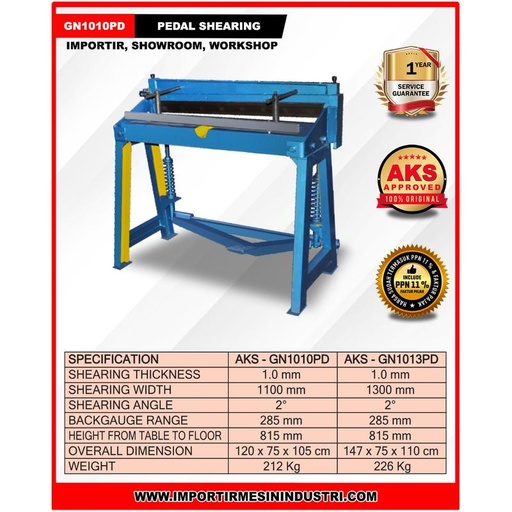 Mesin Shearing Pemotong Plat Manual 1x1100mm Pedal Machine GN1010PD