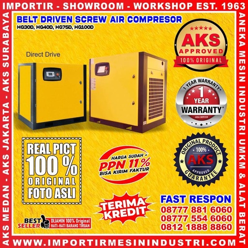 Fixed Speed Screw Air Compressor Pompa Angin Udara 40 Hp 3 Phs 8 Bar