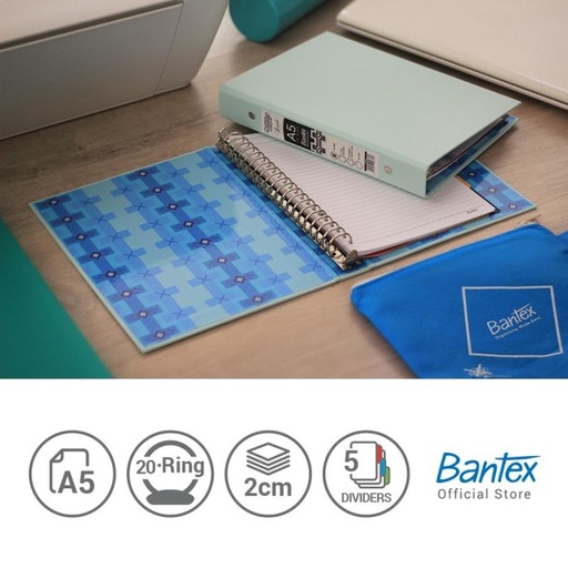 [EZO.8000550] Bantex A5 Multiring Binder - Cool Aqua - Batik Series#1334 76+P