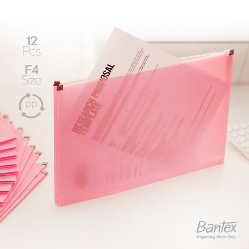 12 Pcs Bantex Map Folder Zipper Envelope Holder F4 Plastik Musky Pink