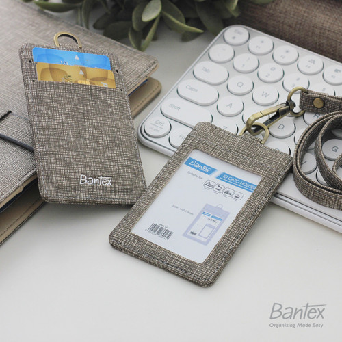 Bantex Name Tag ID Card Holder Kulit Beige 8869 13 Tali lanyard