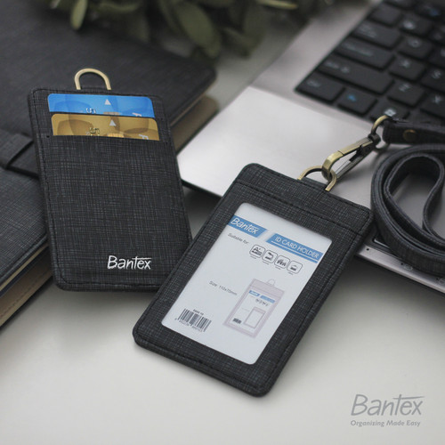 Bantex Name Tag ID Card Holder Kulit Black 8869 10 Tali lanyard