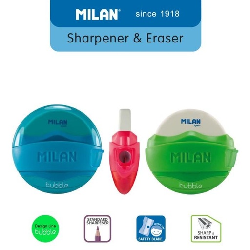 [EZO.8001179] Milan Pencil Sharpener & Eraser Bubble (1 Pcs) #47041