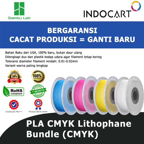 INDOCART Tinta Filamen 3D Printer Bambu Lab PLA CMYK Lithophane Bundle