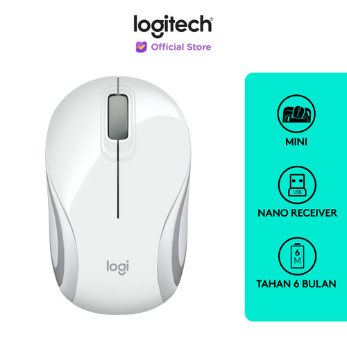[EZO.8500199] Logitech M187 Mouse Wireless Mini Portable - White