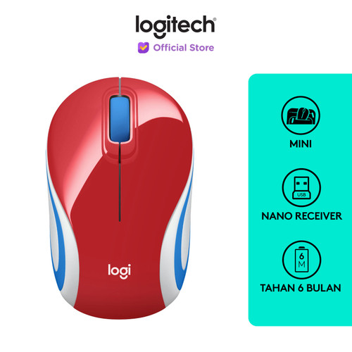 [EZO.8500201] Logitech M187 Mouse Wireless Mini Portable - Red