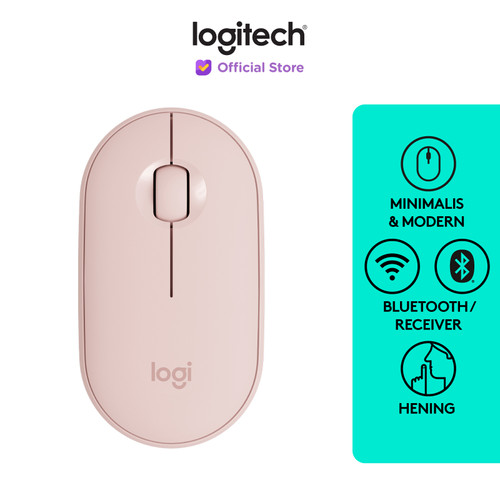 [EZO.8500213] Logitech Pebble M350 Mouse Wireless Bluetooth Slim Silent - Rose