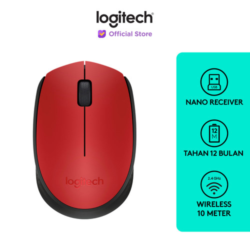 [EZO.8500103] Logitech M171 Mouse Wireless untuk Windows, Mac, ChromeOS - Red