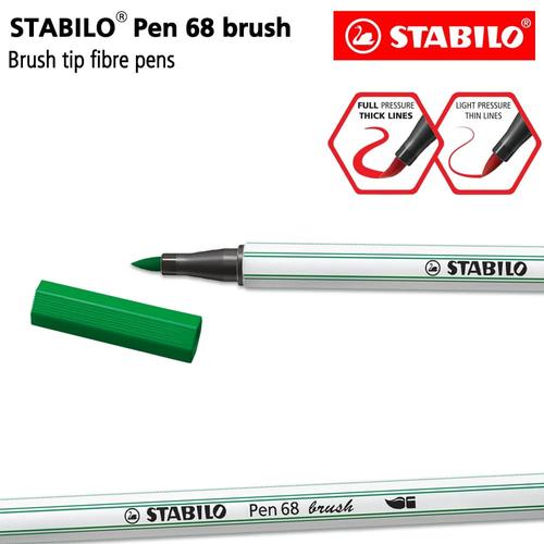 [EZO.8600081] STABILO Pen 68 Brush Green / Hijau / Premium Marker Kuas Kaligrafi Art