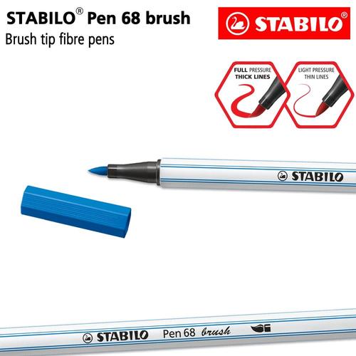 [EZO.8600082] STABILO Pen 68 Brush Dark Blue / Biru / Premium Marker Kuas Kaligrafi