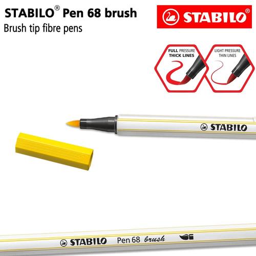 [EZO.8600084] STABILO Pen 68 Brush Yellow / Kuning / Premium Marker Kuas Kaligrafi