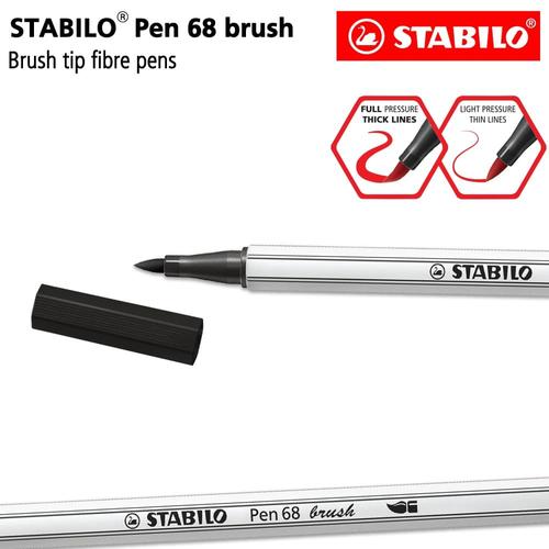 [EZO.8600086] STABILO Pen 68 Brush Black / Hitam / Premium Marker Kuas Kaligrafi Art