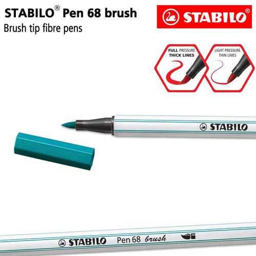 [EZO.8600089] STABILO Pen 68 Brush Turquoise / Toska / Premium Marker Kuas Kaligrafi