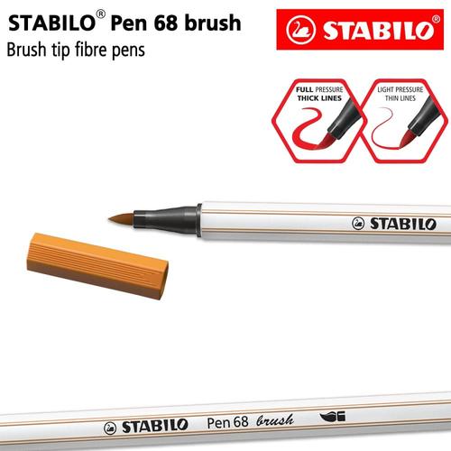 [EZO.8600093] STABILO Pen 68 Brush Dark Ochre / Cokelat / Marker Kuas Kaligrafi