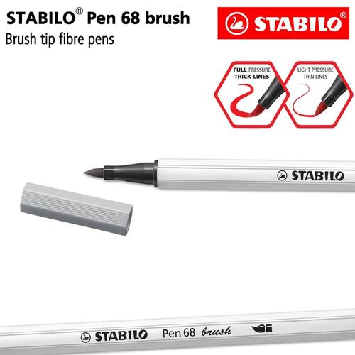 [EZO.8600094] STABILO Pen 68 Brush Medium Cold Grey / Abu / Marker Kuas Kaligrafi