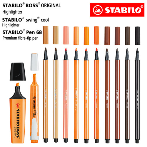 [EZO.8600104] STABILO Set 12 - Brown Orange Shades - BOSS Swing Cool Pen 68