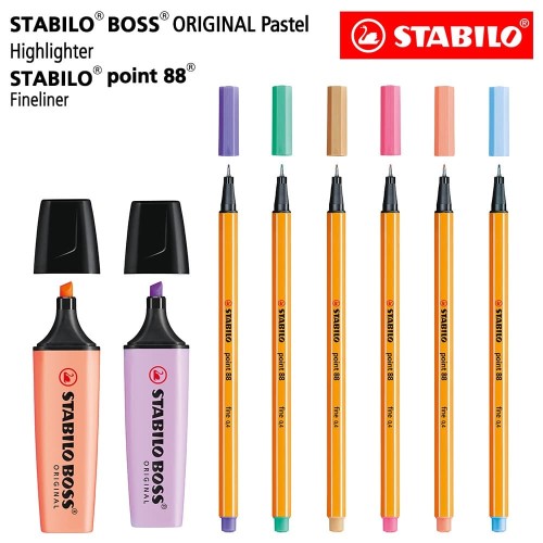 [EZO.8600118] STABILO Set 8 - BOSS Pastel point 88 Ungu Biru Pink Kuning Hijau
