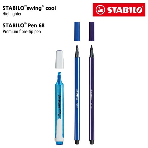 [EZO.8600174] STABILO Set 3 - Swing Cool, Pen 68 / Pen and Highlighter / Ungu Biru