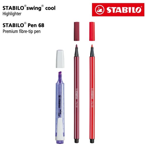 [EZO.8600175] STABILO Set 3 - Swing Cool, Pen 68 / Pen and Highlighter / Merah Ungu