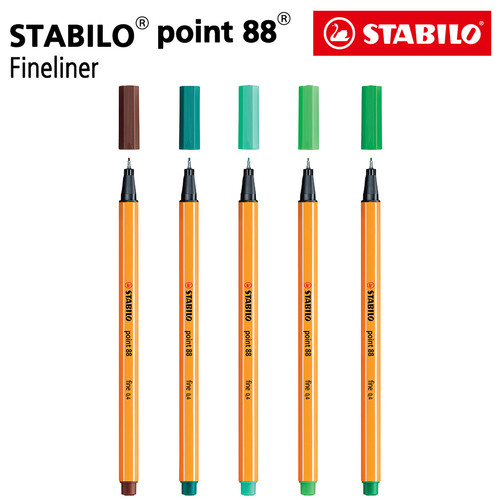 [EZO.8600195] STABILO SET 5 - Point 88 Green Shade Brown / Fineliner / Pen Hijau